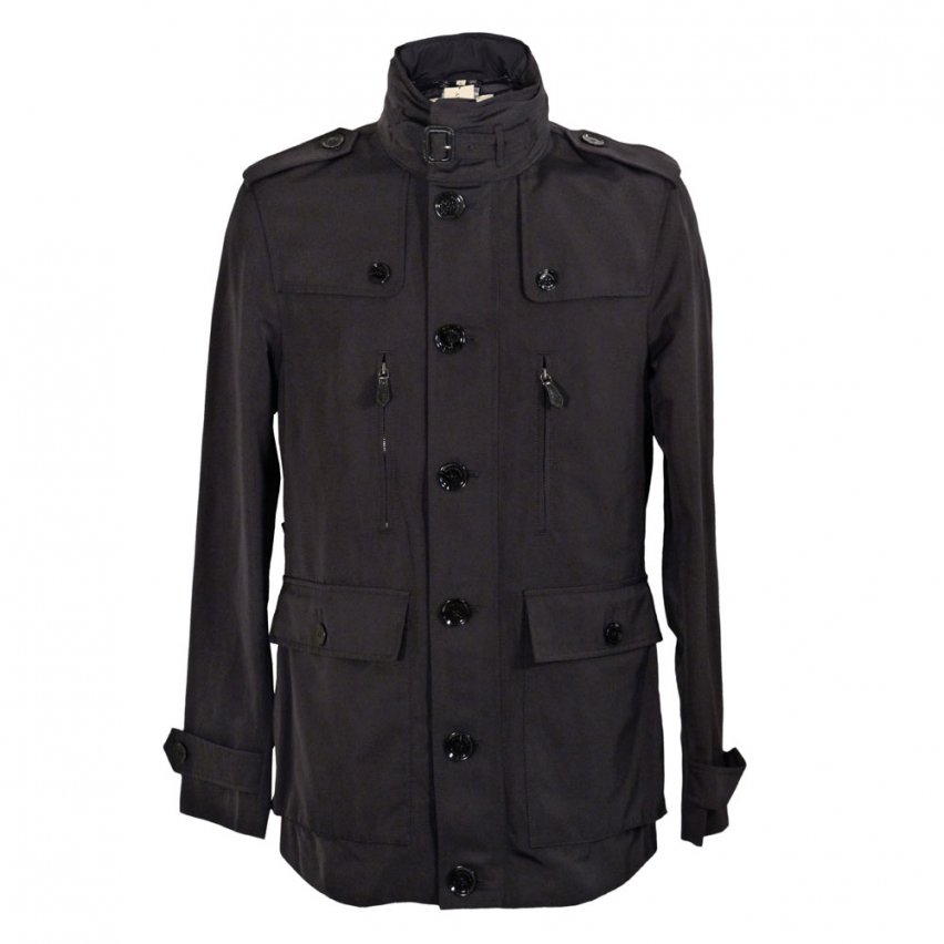Black Collarless Raincoat