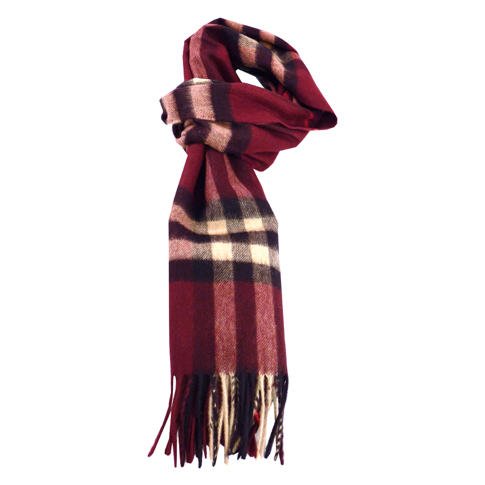 BURBERRY Scarf Red Check 100% Cashmere Scarf