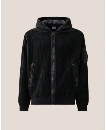 BLACK 350 CORDUROY HOODED LENS PADDED SWEATSHIRT