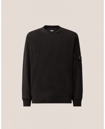 BLACK DIAGONAL RAISED FLEECE LENS CREWNECK SWEATSHIRT