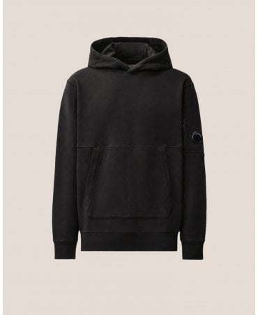 BLACK DIAGONAL RAISED FLEECE LENS HOODED SWEATSHIRT