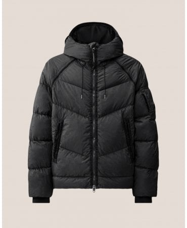 BLACK DOWN SHIELD LENS HOODED PUFFER