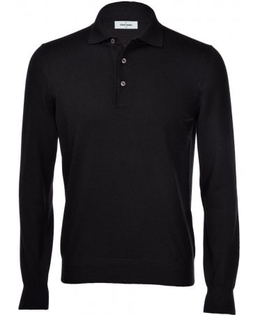 BLACK LONG SLEEVE KNITTED POLO