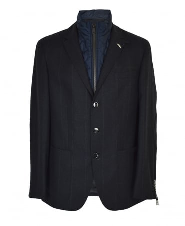 Black Melange Raimo Padded Insert Striped Jacket