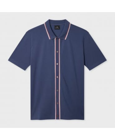 Blue Button-Through Polo Shirt