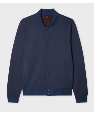 Blue Contrast Stitch Textured Cardigan