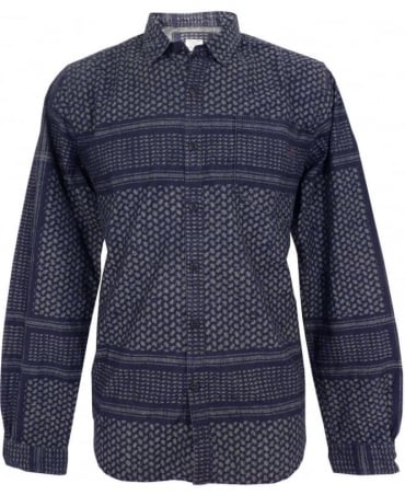 Blue Indigo Dyed Patterned M4891 Long Sleeve Shirt