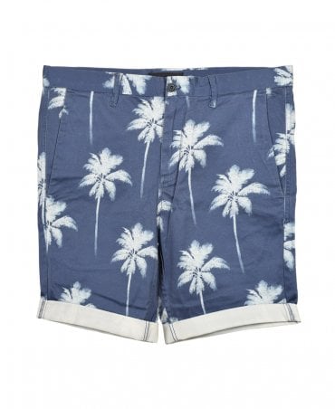 Blue Palm Tree Print Chino Bermuda Shorts