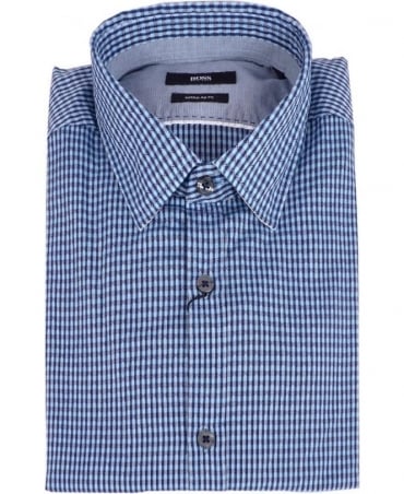 Blue Small Check Pattern Regular Fit Lorenzo Shirt