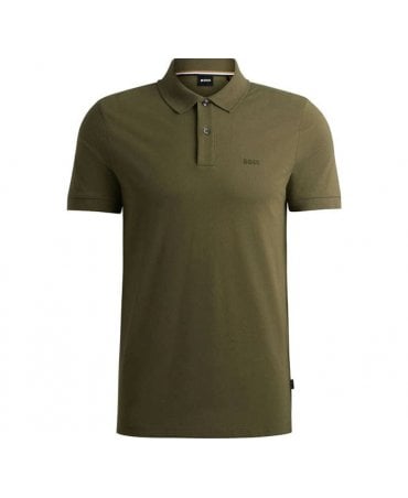 Boss Men's Green Pallas Cotton Polo Shirt - Khaki 
