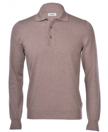 BROWN LONG SLEEVE KNITTED POLO