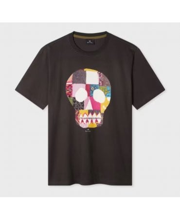 Charcoal Grey 'Fabric Skull' Print T-Shirt
