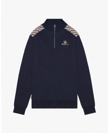 CLUB CHECK SHOULDER NAVY 1/4 ZIP SWEATSHIRT