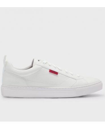 Cupsole trainers in faux leather with logo flag