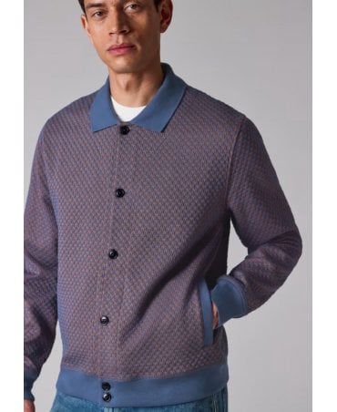 Dark Blue Cotton-Blend Jacquard Cardigan