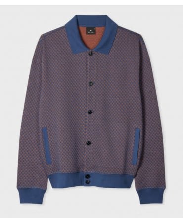 Dark Blue Cotton-Blend Jacquard Cardigan