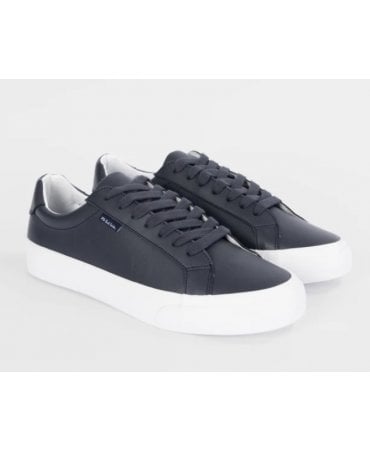Dark Navy Coated Leather 'Amos' Trainers