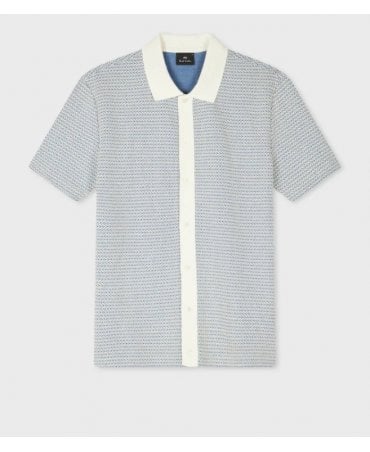 Ecru And Blue Chevron Cotton-Blend Polo Shirt