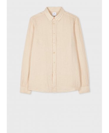 Ecru Linen Button-Down Collar Shirt