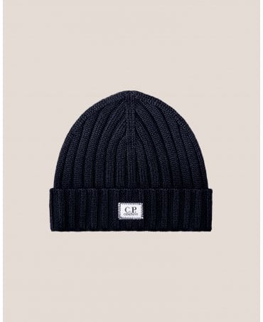 EXTRAFINE MERINO WOOL LOGO NAVY BEANIE