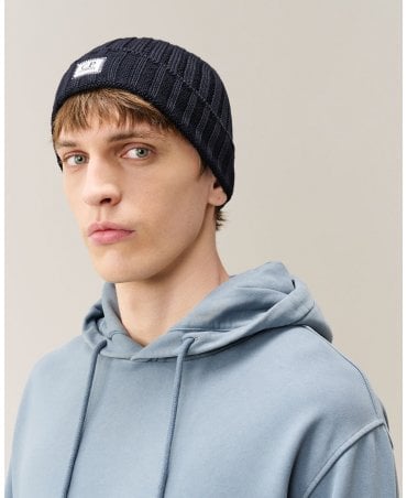EXTRAFINE MERINO WOOL LOGO NAVY BEANIE