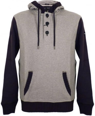 Grey Contrast Sleeve Hooded Sweatshirt