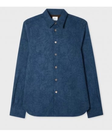 Indigo Blue Floral Jacquard Shirt