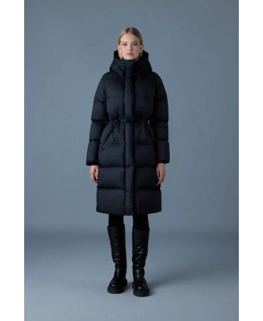 Ishani Black Padded Coat With Drawsting Waist Detail 