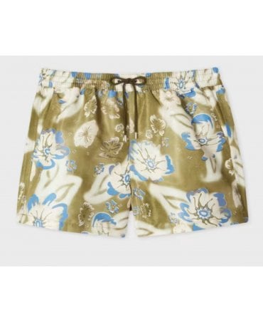 Khaki Green 'Riso Floral' Print Swim Shorts