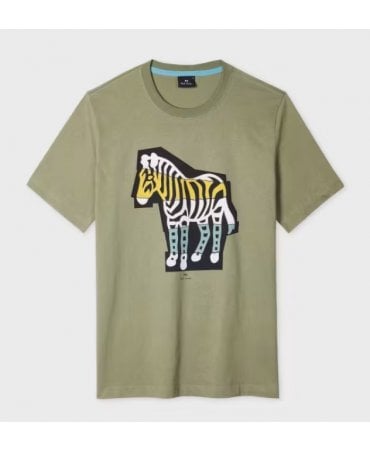 Khaki 'Zebra Cutout' Print T-Shirt