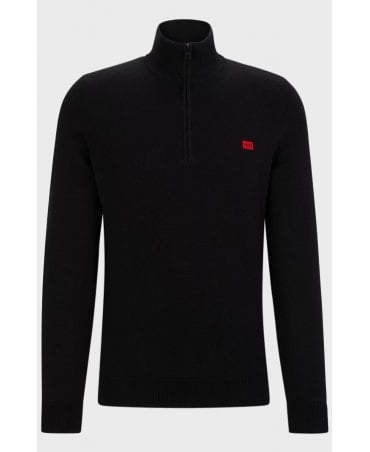 Knitted-cotton zip-neck sweater with logo label