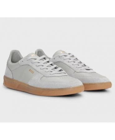 Leather-suede trainers with foil-print branding