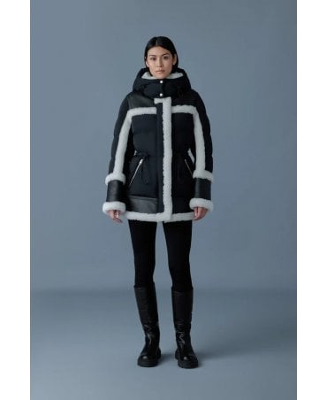 lilibeth Black Mixed Media Padded Shearling Coat 