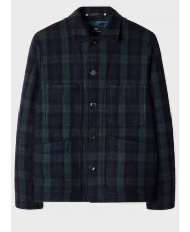 Navy and Green Check Wool Work Jacket