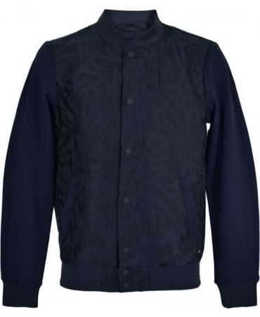 Navy Botanical Pattern Combined Bomber Jacket