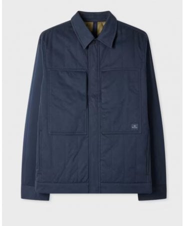 Navy Cotton-Blend Padded Overshirt