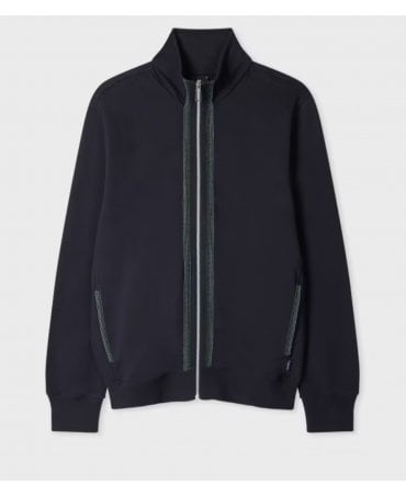 Navy Cotton-Blend Zip Sweatshirt with Contrast Placket Trim