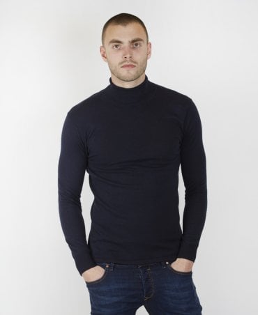 Navy Cotton Wool Turtle Neck Jumper