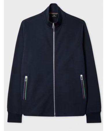 Navy Double Face Cotton-Blend Track Top