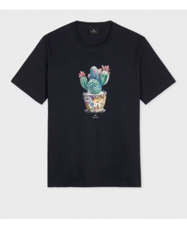 Navy 'Graffiti Cactus' Print T-Shirt