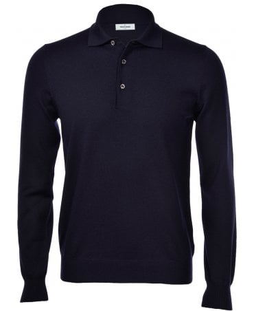 NAVY LONG SLEEVE KNITTED POLO
