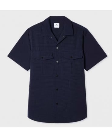 Navy Seersucker Short-Sleeve Shirt