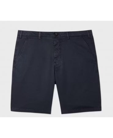 Navy Stretch Cotton-Twill Shorts With Embroidery Detail