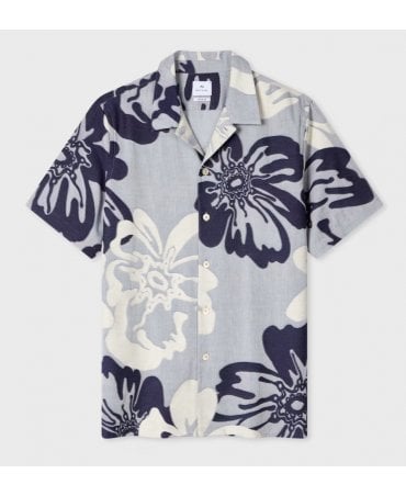 Pale Blue Floral Jacquard Short-Sleeve Shirt