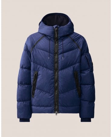 PEACOAT BLUE DOWN SHIELD LENS HOODED PUFFER