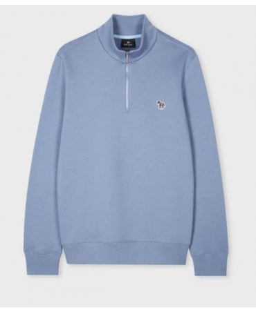 Powder Blue Zebra Logo Zip-Neck Sweatshirt