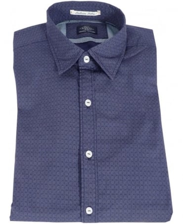Replay Blue Poplin Micro Corrosion Print Shirt
