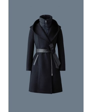 Shia Black Wool Coat With Shawl Collar Detail 