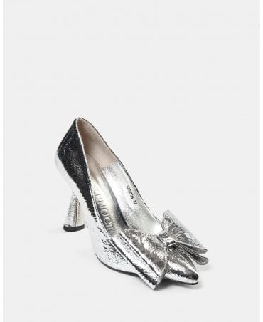 Silver Metalic Bow Stiletto Shoe 