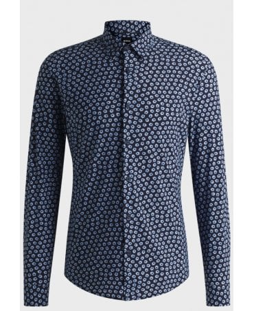 Slim-fit shirt in floral-print performance-stretch jersey